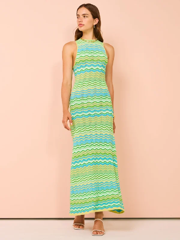 By Johnny Rayne Ripple Stripe Knit Dress in Green Multi