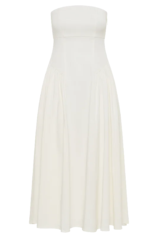 Carmele Cotton Gathered Midi Dress - White