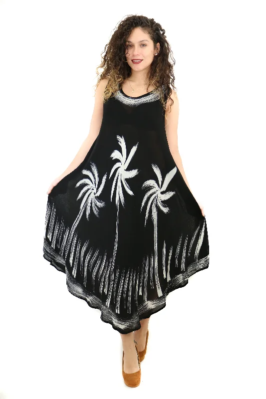 Palm Tree Print Midi Rayon Sundress