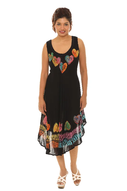 Multi-Color Embroidered Hearts Midi Rayon Sundress