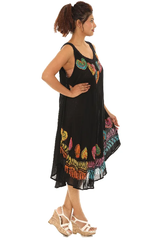 Multi-Color Embroidered Hearts Midi Rayon Sundress