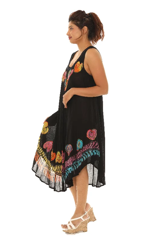 Multi-Color Embroidered Hearts Midi Rayon Sundress