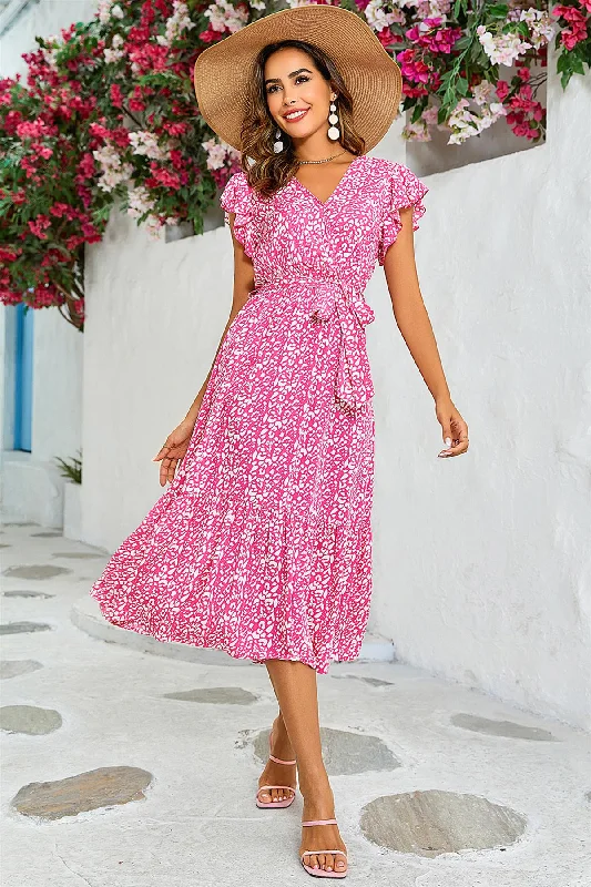 Leopard Print Wrap Dress In Fuchsia Pink