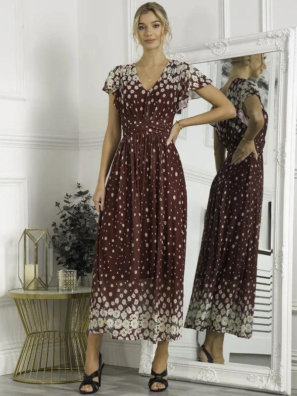 Mably Mirror Print Maxi Mesh Dress, Burgundy Multi