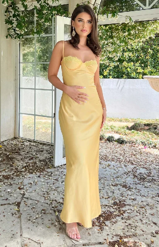 Mariana Yellow Lace Bust Midi Dress