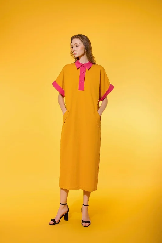 Milexa Straight Wide Sleeved Cotton Midi Dress