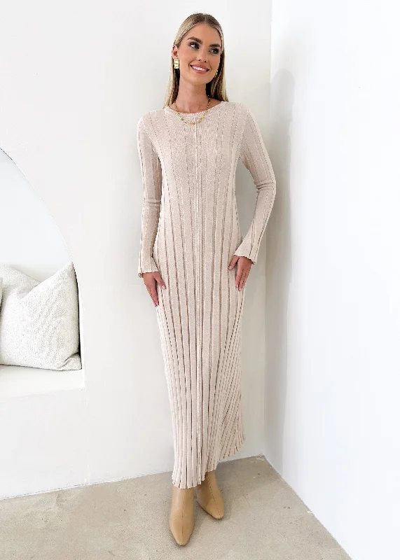 Serah Knit Midi Dress - Beige