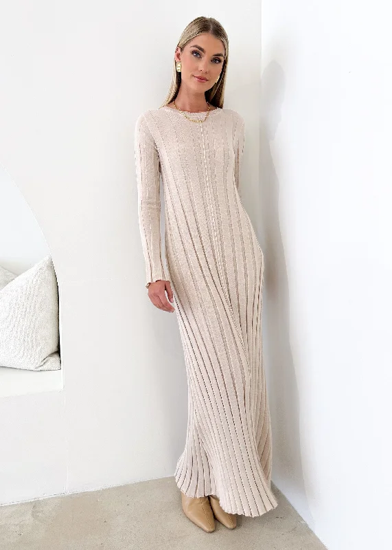 Serah Knit Midi Dress - Beige