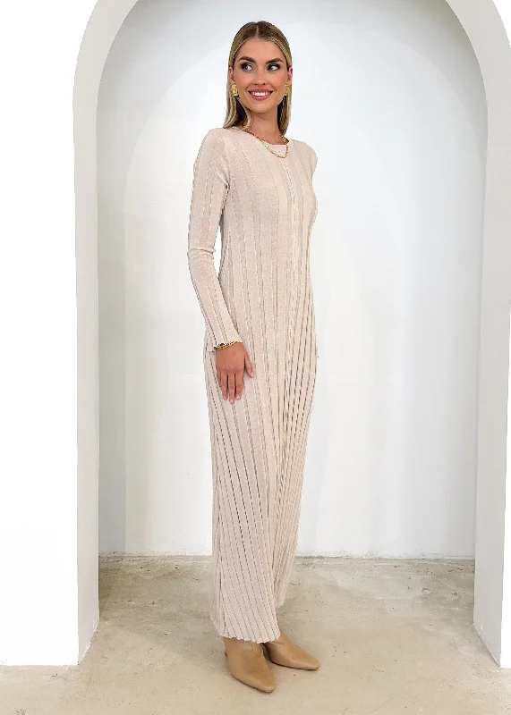 Serah Knit Midi Dress - Beige