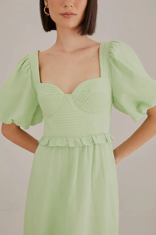 Soft Green Short Sleeve Midi Dress