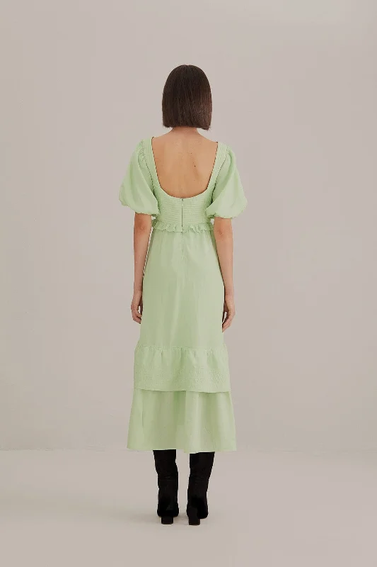 Soft Green Short Sleeve Midi Dress