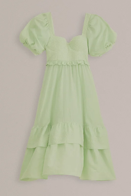 Soft Green Short Sleeve Midi Dress