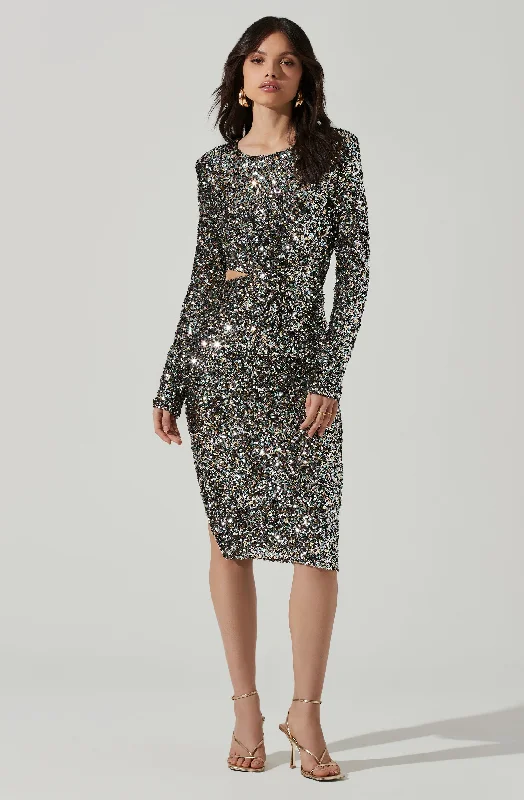 Sylvina Sequin Cutout Midi Dress