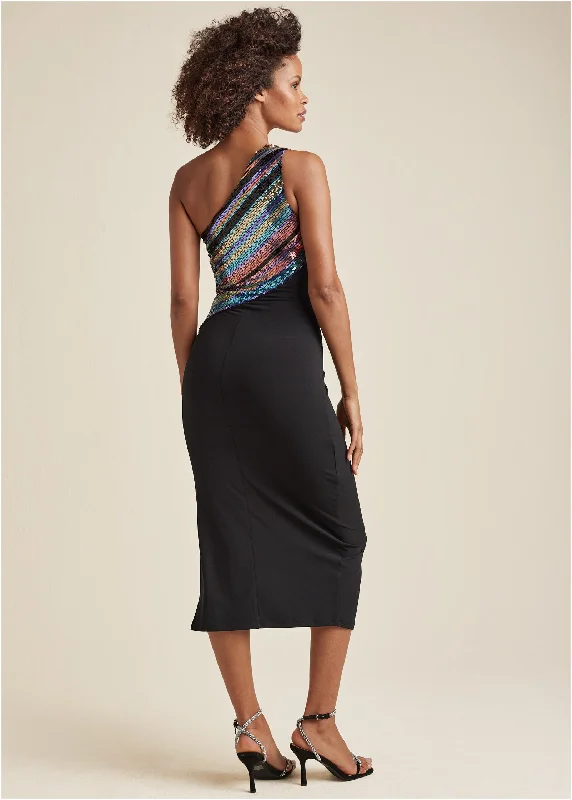 Sequin one-shoulder dress - Black Multi