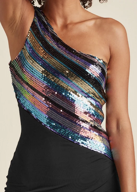 Sequin one-shoulder dress - Black Multi