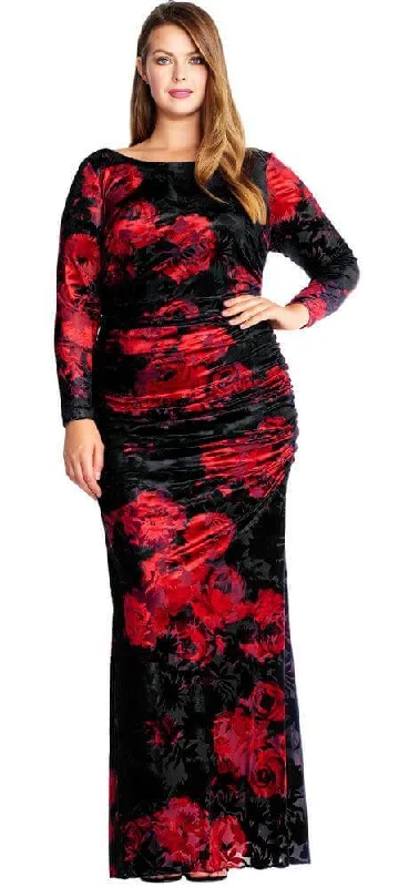 Adrianna Papell AP1E202189 Long Plus Size Floral Print Velvet Dress