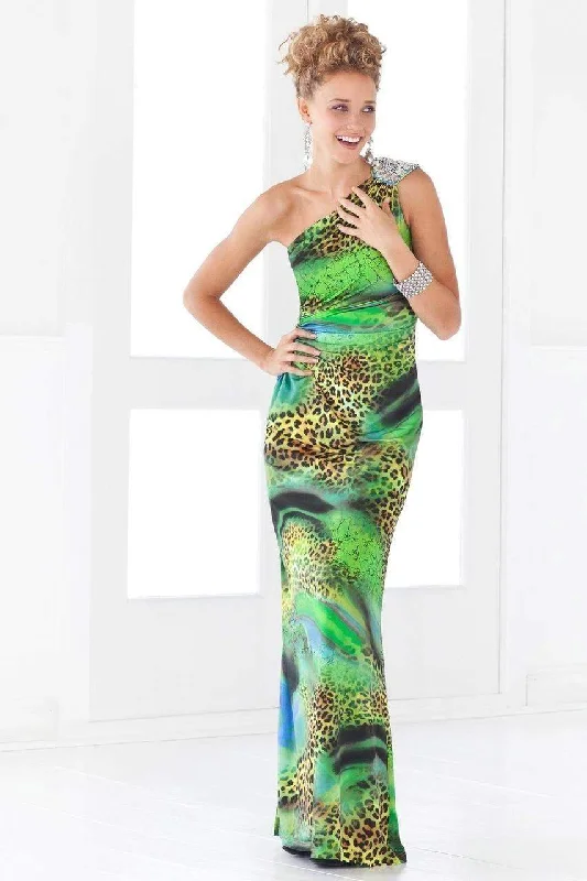 Blush by Alexia Designs - 9379 Asymmetrical Animal Print Sheath Gown