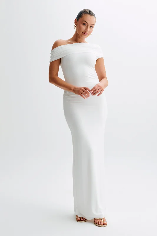 Cassandra Off Shoulder Slinky Maxi Dress - White