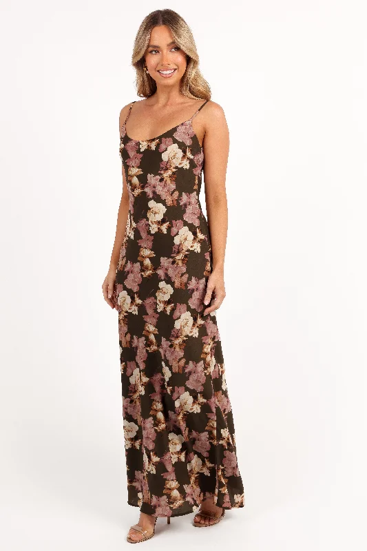 Jamie Maxi Slip Dress - Olive Floral