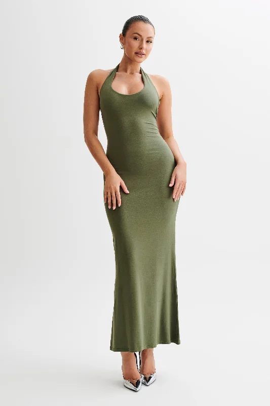 Jessica Modal Halter Maxi Dress - Military Olive