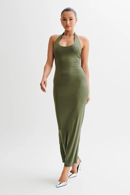 Jessica Modal Halter Maxi Dress - Military Olive