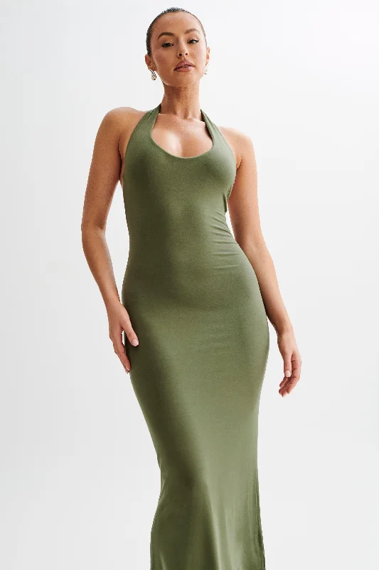 Jessica Modal Halter Maxi Dress - Military Olive