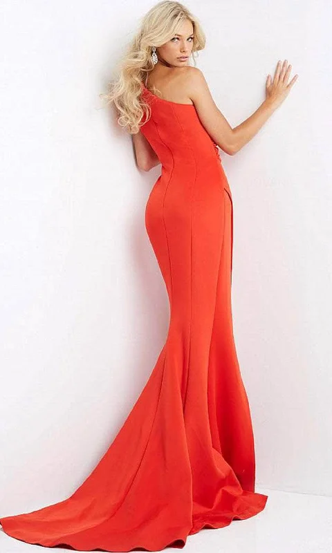 Jovani - 04222 Split One-Shoulder High Leg Slit Evening Gown