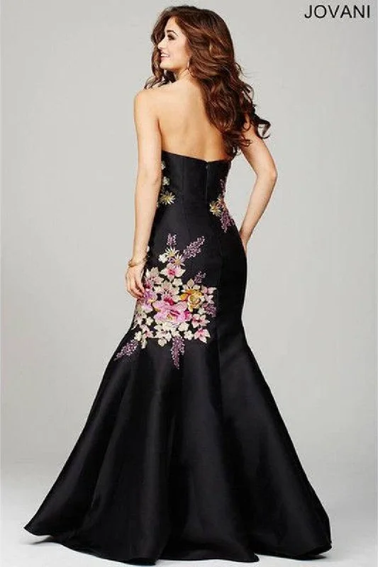 Jovani 33689 Strapless Floral Mermaid Long Prom Dress