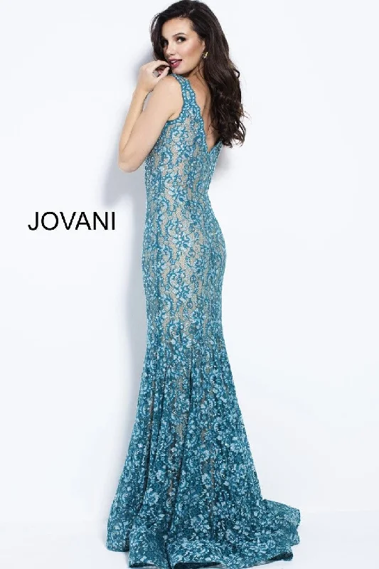 Jovani 57046 V-Neck Lace Mermaid Long Prom Dress