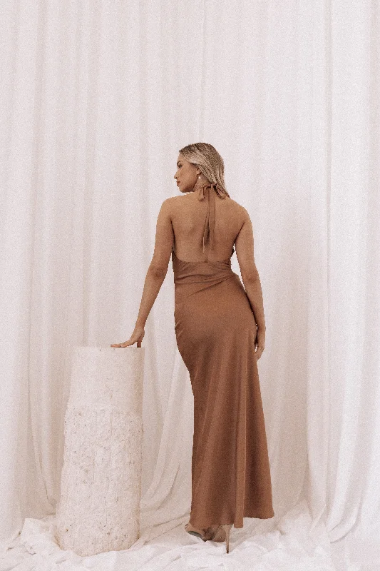 Kalina Halterneck Maxi Dress - Bronze