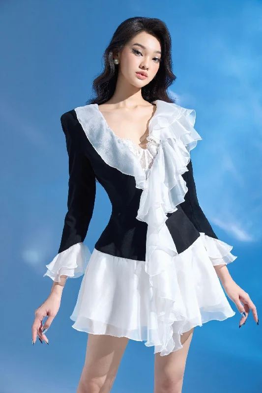 Kamote Flared Ruffle Collar Cotton Polyester Mini Dress