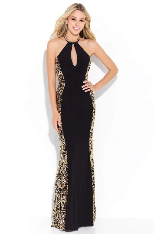 Madison James - Sequined Halter Evening Dress 17-261 - 1 pc Blk/Gd In Size 6 Available