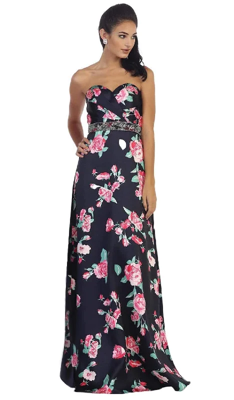 May Queen - Strapless Floral Print Evening Gown MQ1403