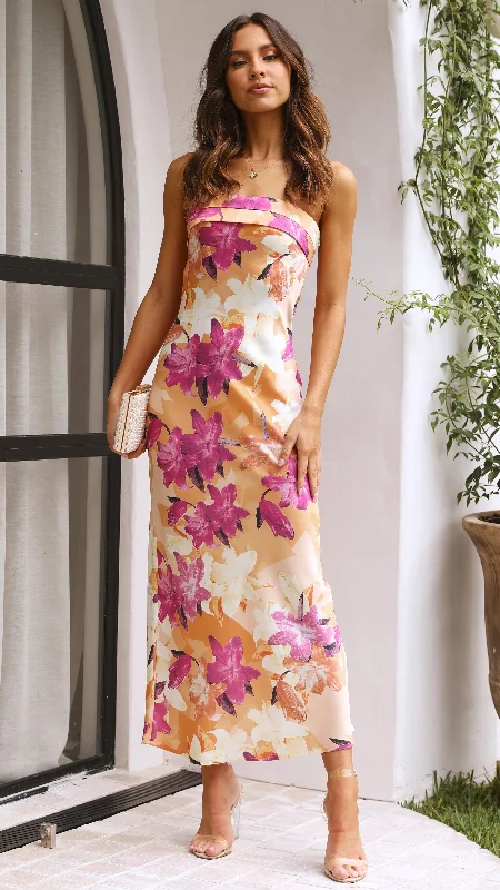 Miya Maxi Dress - Orange/Pink Print