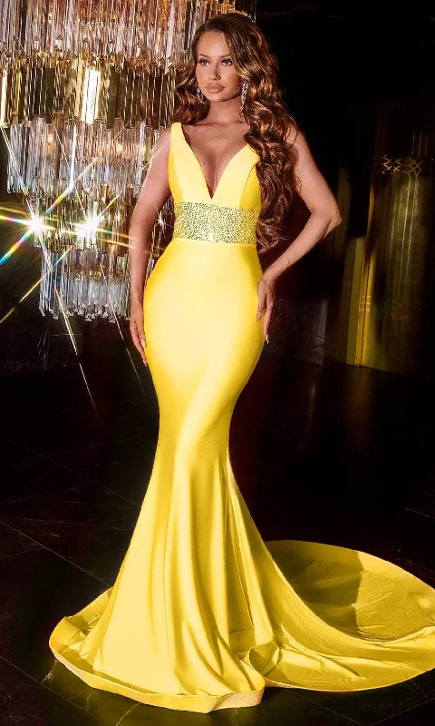 Portia and Scarlett ps22524 - V-Neck Beaded Plus Size Prom Gown