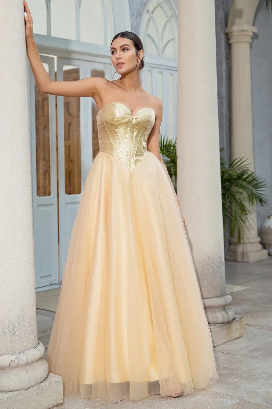 Princess A Line Sweetheart Golden Long Prom Dress