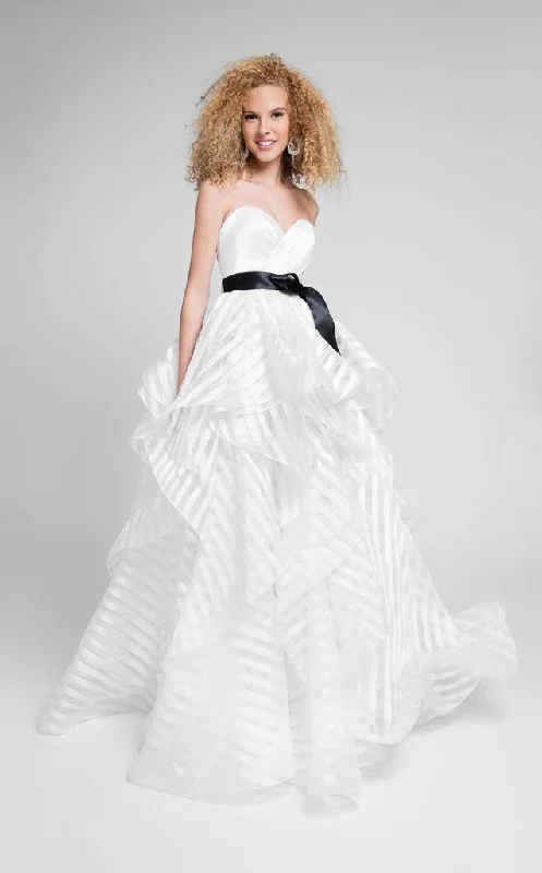 Terani Couture - 1711P2246 Sheer Striped Sweetheart Ballgown  - 1 pc Black White In Size 0 Available