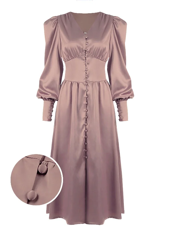 1940s Solid Silk Buttoned Tea Dress