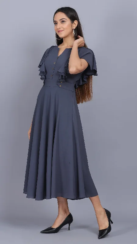 Front detailed grey long maxi dress