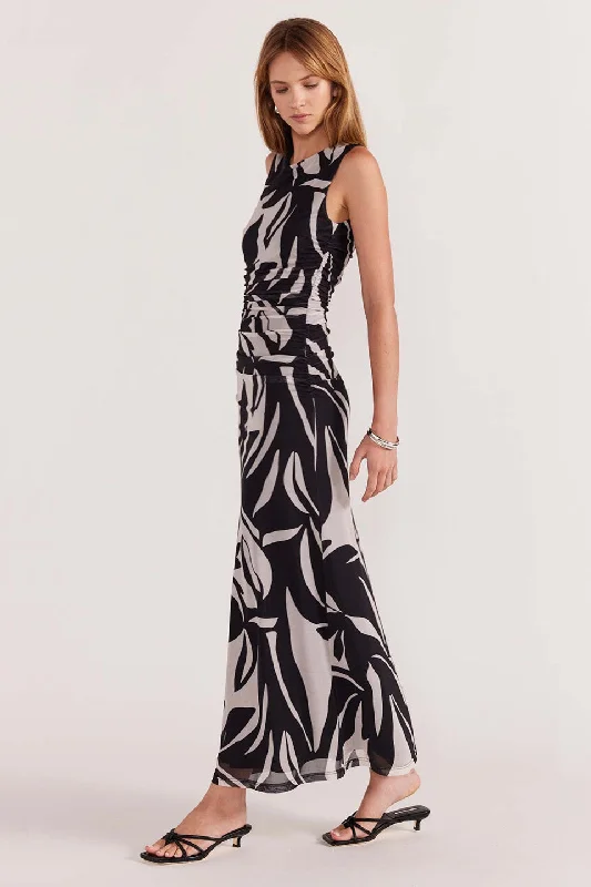 Sol Black Cream Mesh Print Maxi Dress