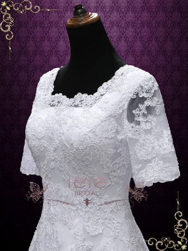 Modest Lace Wedding Dress with Short Sleeves BRISEIDA