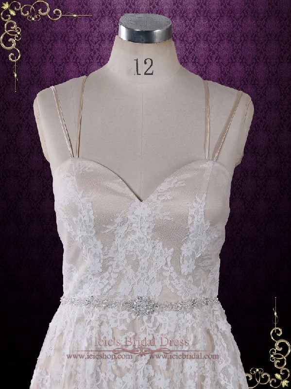 Vintage Style Lace Wedding Dress with Thin Straps | Beth