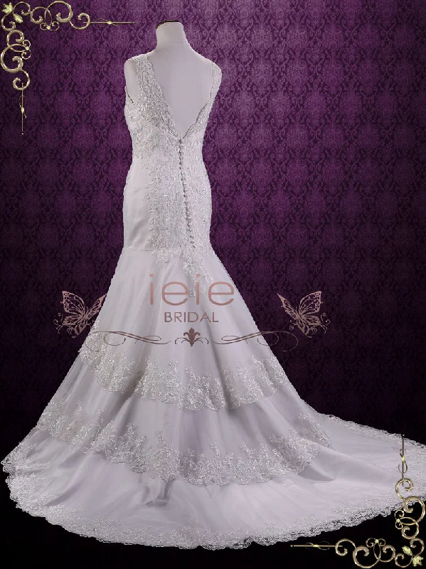 Vintage V Neck Lace Fit and Flare Wedding Dress SASHA