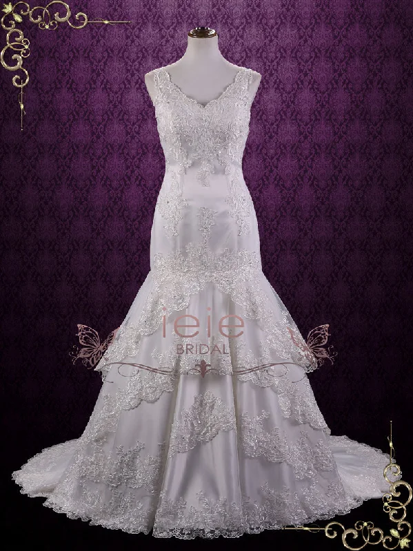 Vintage V Neck Lace Fit and Flare Wedding Dress SASHA