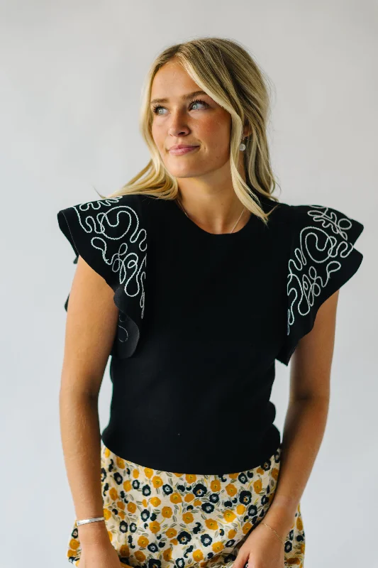 The Frink Abstract Flutter Sleeve Blouse in Black