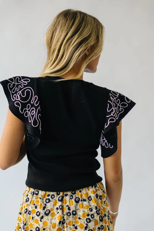 The Frink Abstract Flutter Sleeve Blouse in Black