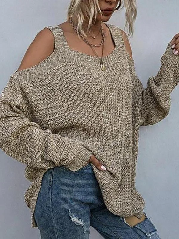 Heathered Cold Shoulder Oversize Sweater for Women