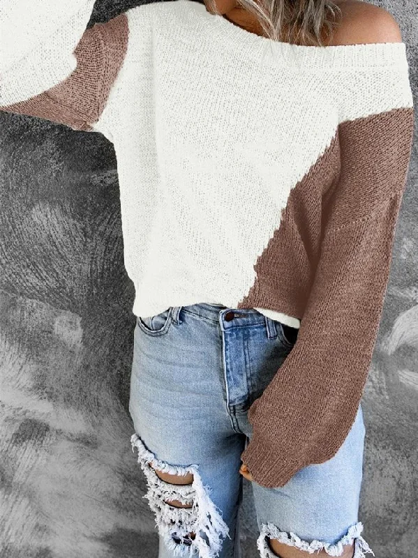 Sweater Irregular Color Matching Off-Shoulder Sweater for Women