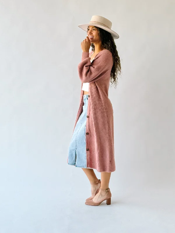 The Bouren Button-Down Cardigan in Dusty Rose