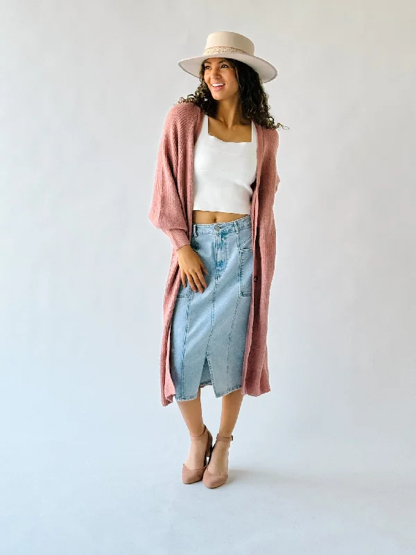 The Bouren Button-Down Cardigan in Dusty Rose